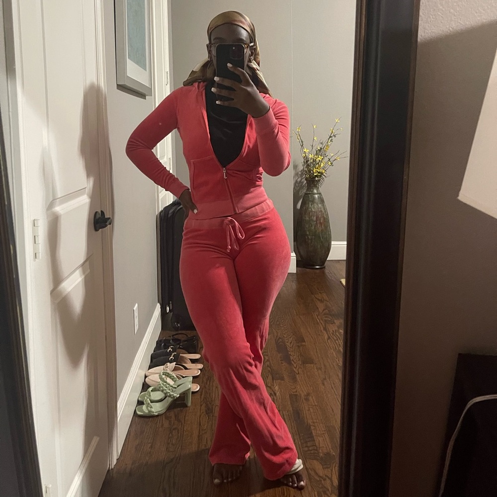 Juicy Couture Vintage Velour set Y2K rose tracksuit jacket & pants matching set